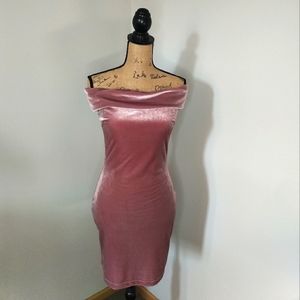 Windsor Pink Velvet Off the Shoulder Dress